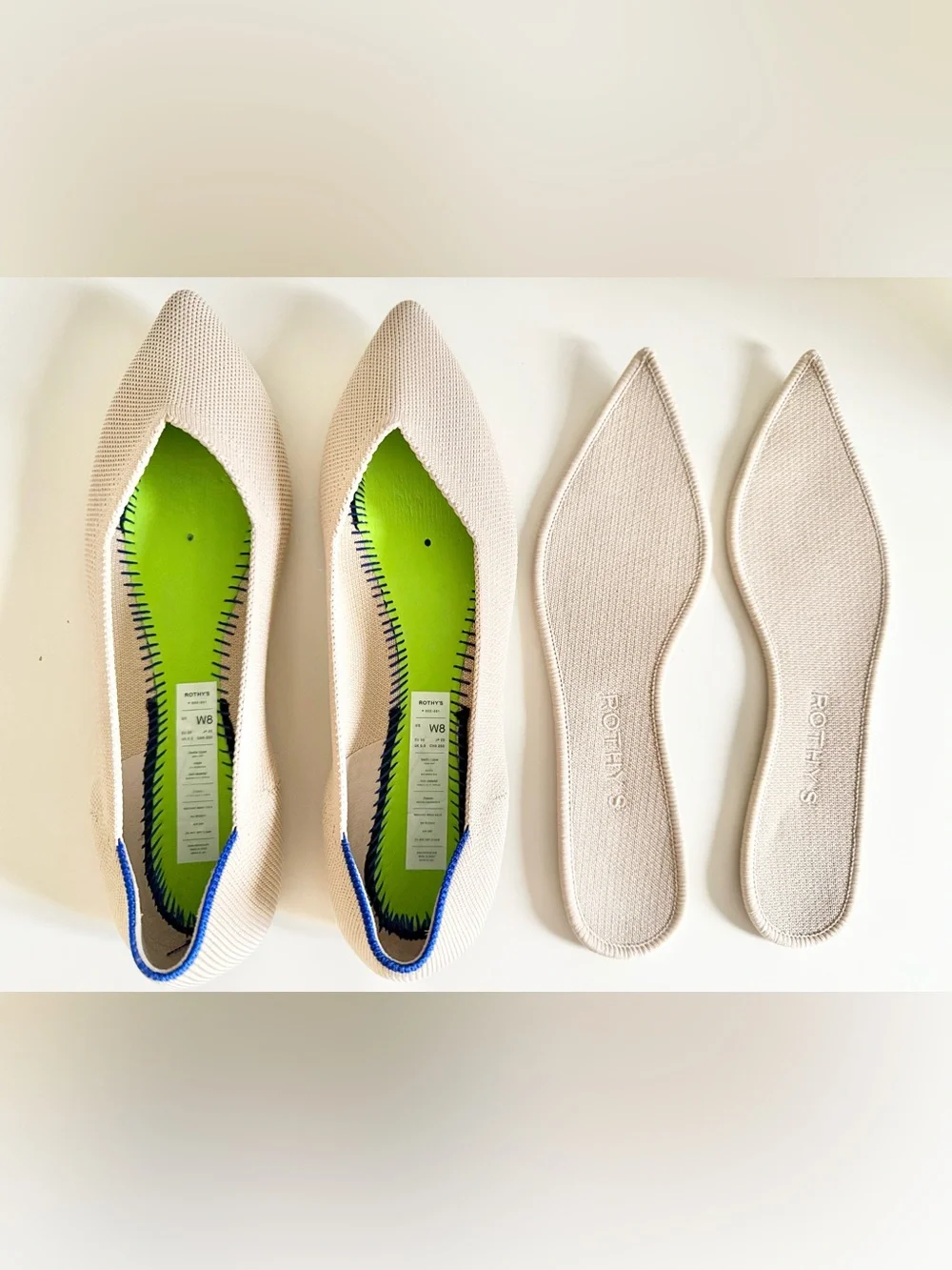 Rothy's The Point OG Flats Ecru Tortoiseshell Sole Neutral Washable Knit Shoes 8